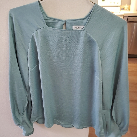 Silk Satin Teal Aqua Blue Dress Shirt Blouse - Picture 6 of 6